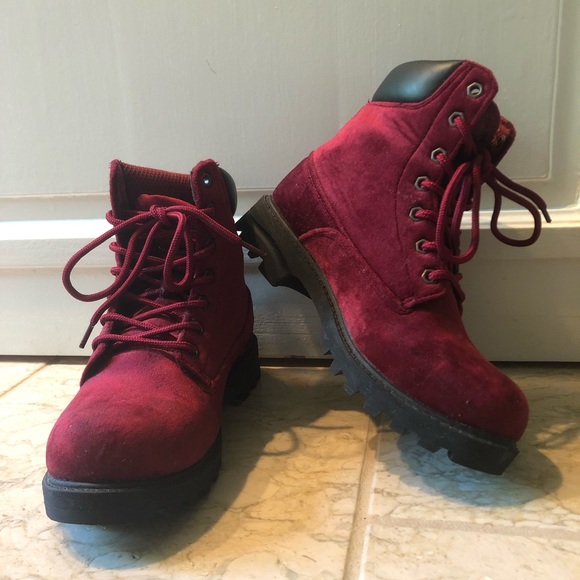Red velvet combat boots Clearance